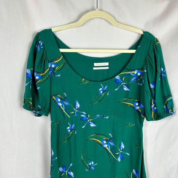 Urban Outfitters Epiphany Dress Women Small Green Mini Floral Iris Short Sleeves - Picture 4 of 10
